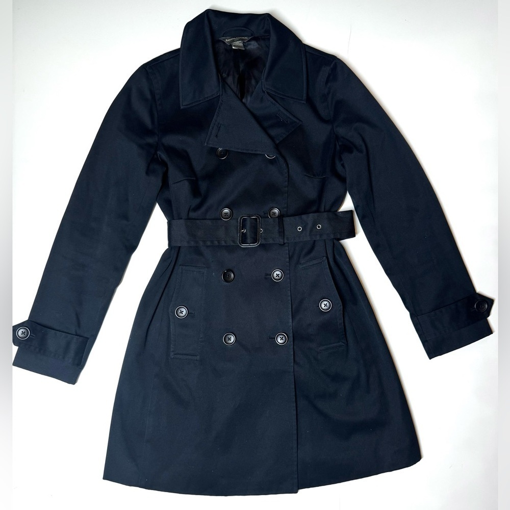 Banana Republic Women’s Preppy Black Double-Breasted Trench Coat Size- Small